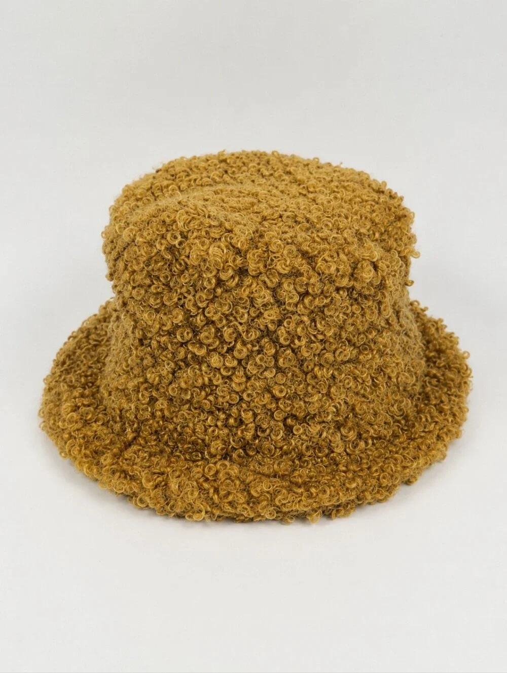 Tyler Lambert Mustard Teddy Faux Fur Bucket Hat NWT One Size Statement Luxury